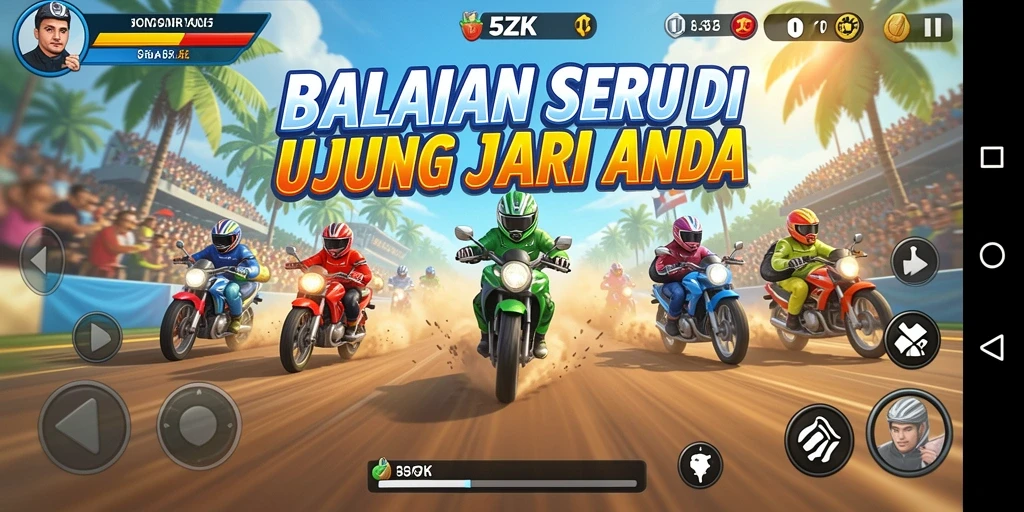 Tampilan gameplay seru dalam 5ZK yang menampilkan balapan mendebarkan.