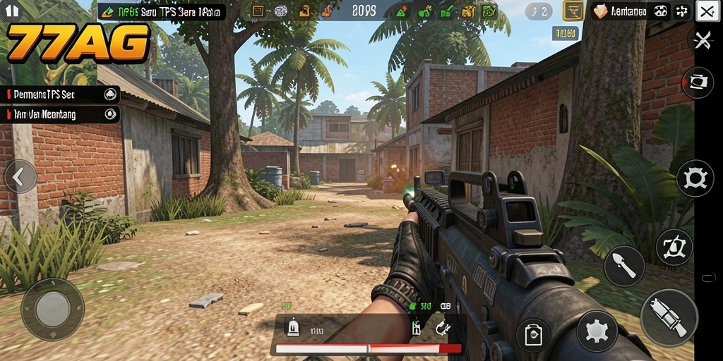 Screenshot 77AG menampilkan aksi menegangkan dalam pertempuran TPS.
