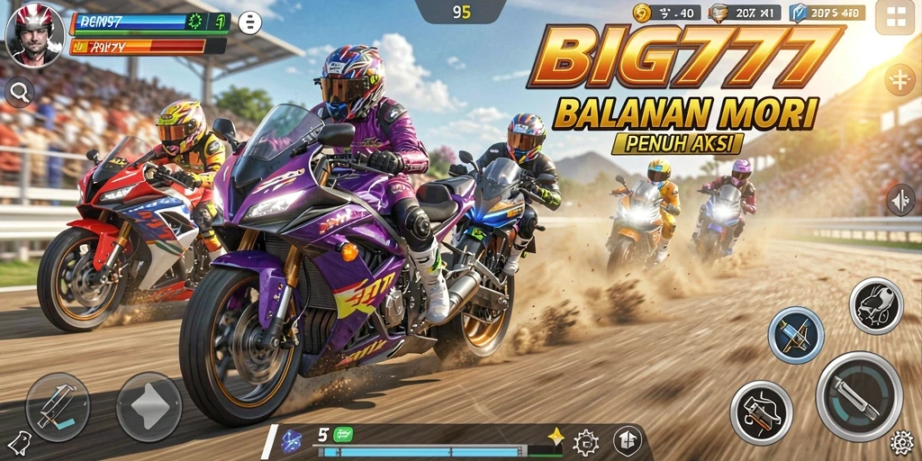 Screenshot utama BIG777 menampilkan aksi balapan motor yang mendebarkan.