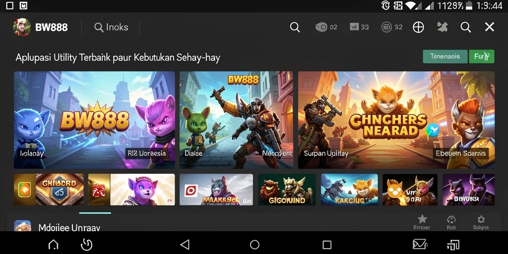 Tampilan layar utama BW888 yang menunjukkan fitur-fitur utama aplikasi Utility.