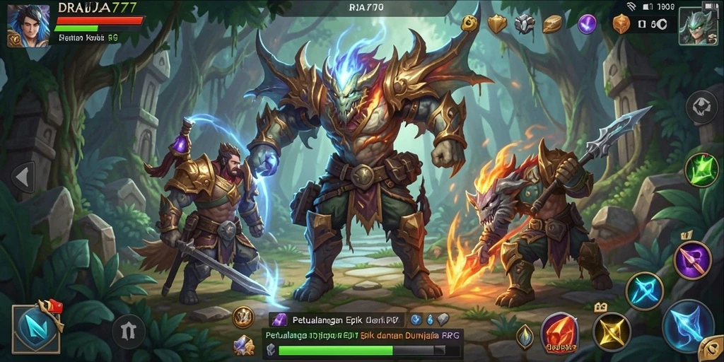 Tampilan gameplay DRAJA777 yang menegangkan dan epik.