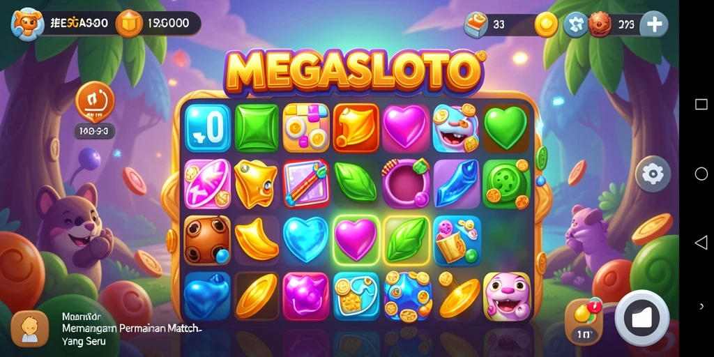 Tampilan gameplay seru dalam MEGASLOTO saat mencocokkan buah-buahan.