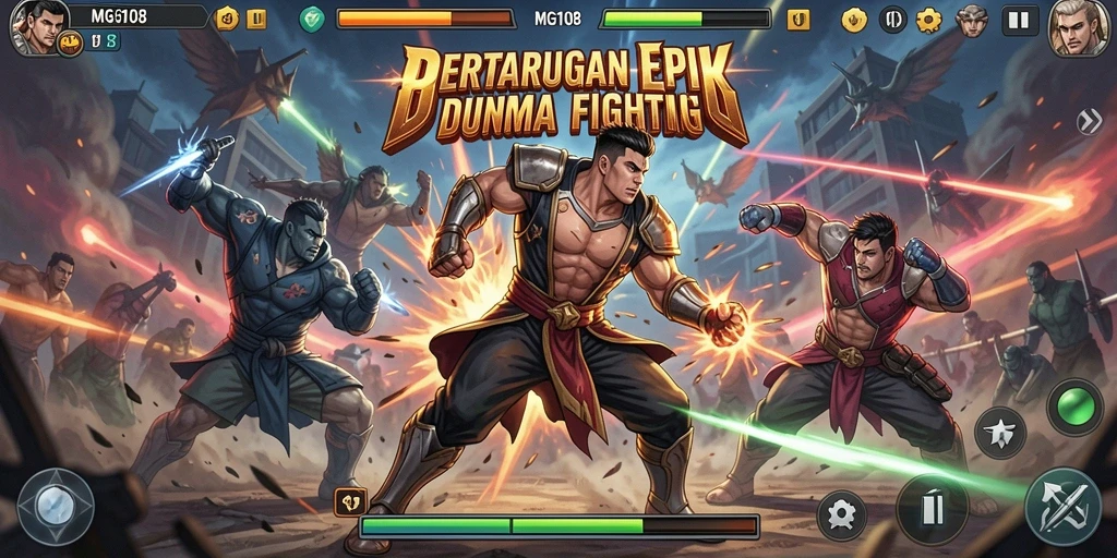 Tampilan gameplay MG108 yang menegangkan dan seru dalam pertempuran Fighting.