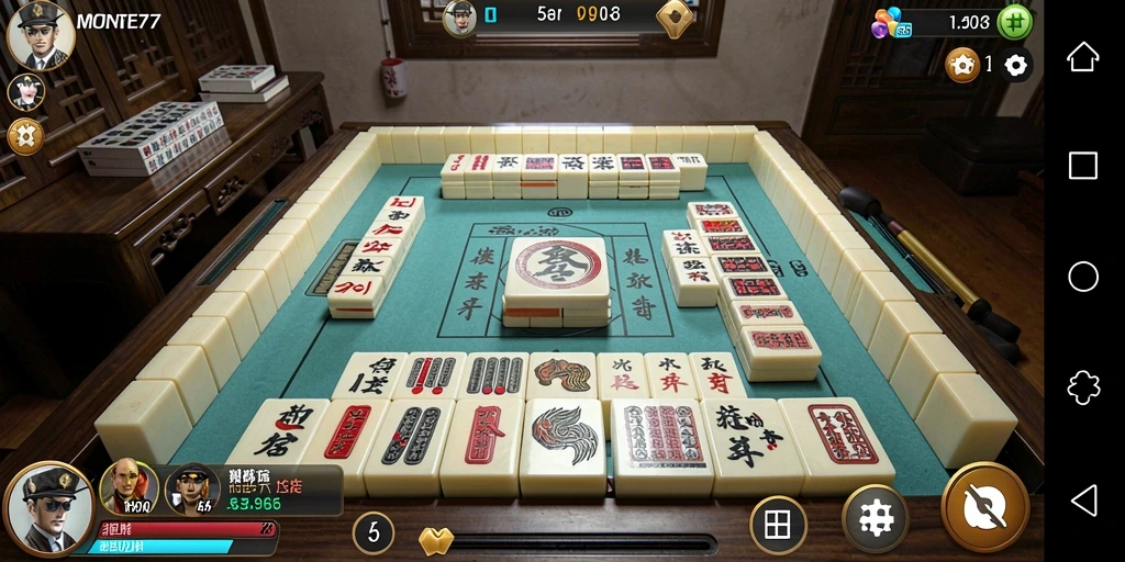 Tampilan gameplay MONTE77 dengan suasana Mahjong yang menarik.