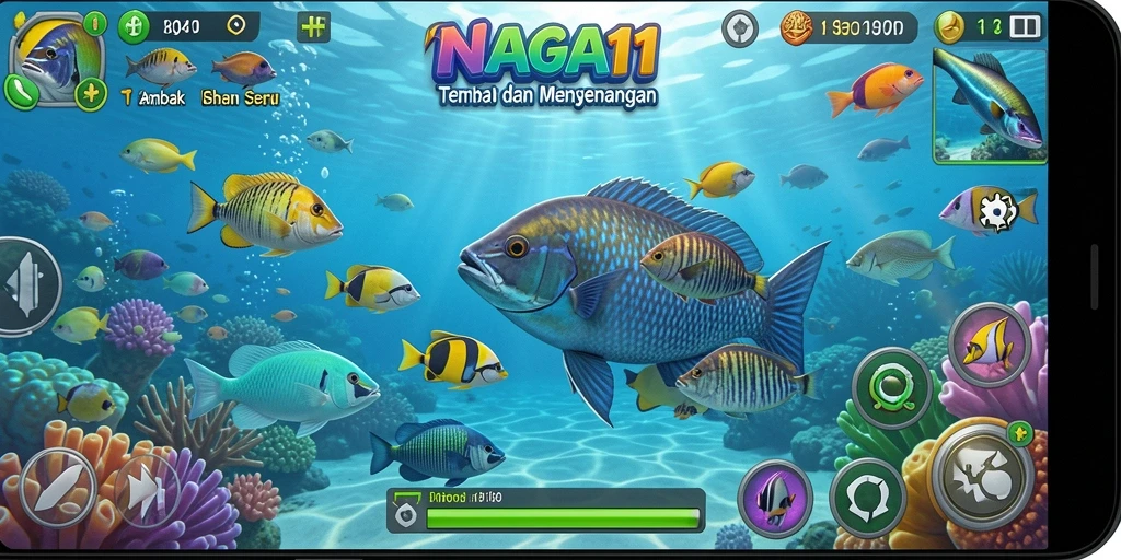 Tampilan gameplay yang seru saat menembak berbagai ikan.