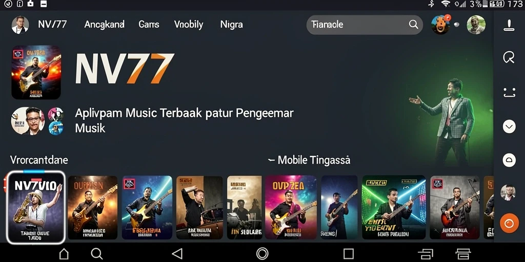 Tampilan gameplay NV77 yang menarik dan penuh warna dalam aplikasi musik.