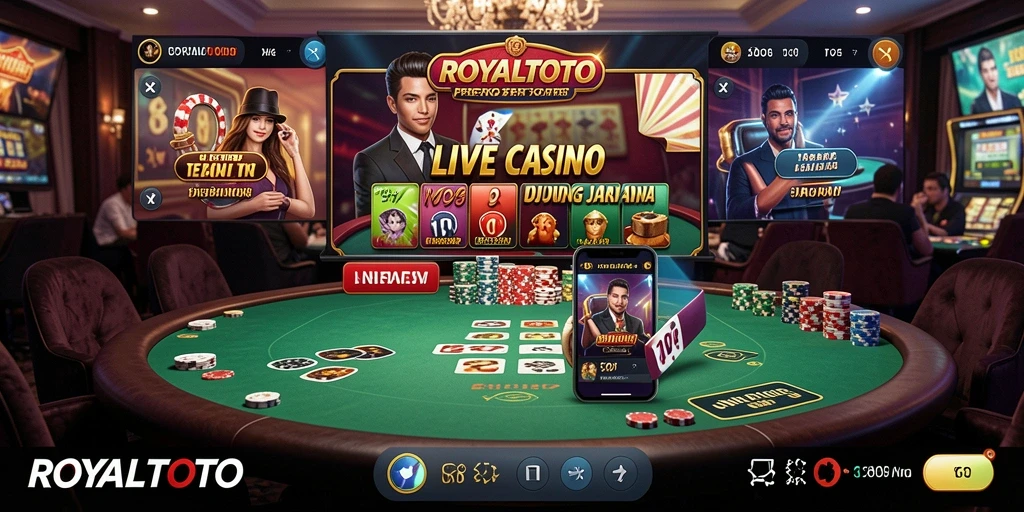 Tampilan gameplay ROYALTOTO dengan dealer dan permainan langsung yang mendebarkan.