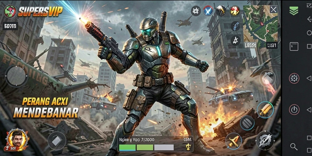 Tampilan gameplay seru dalam SUPERSVIP dengan aksi penuh adrenalin.