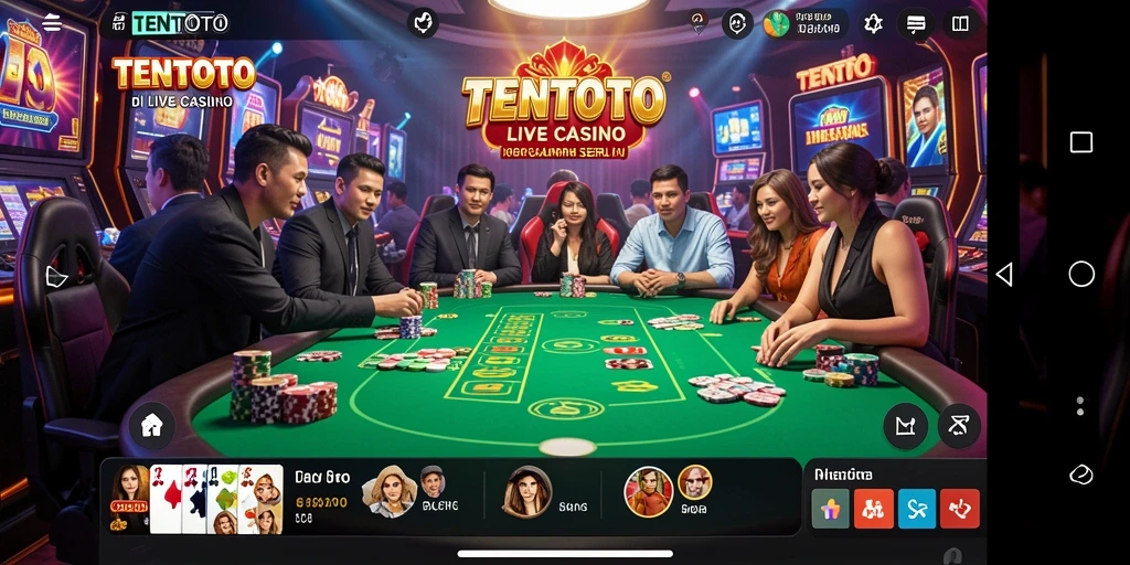 Screenshot TENTOTO menunjukkan dealer langsung dalam tindakan di Live Casino.
